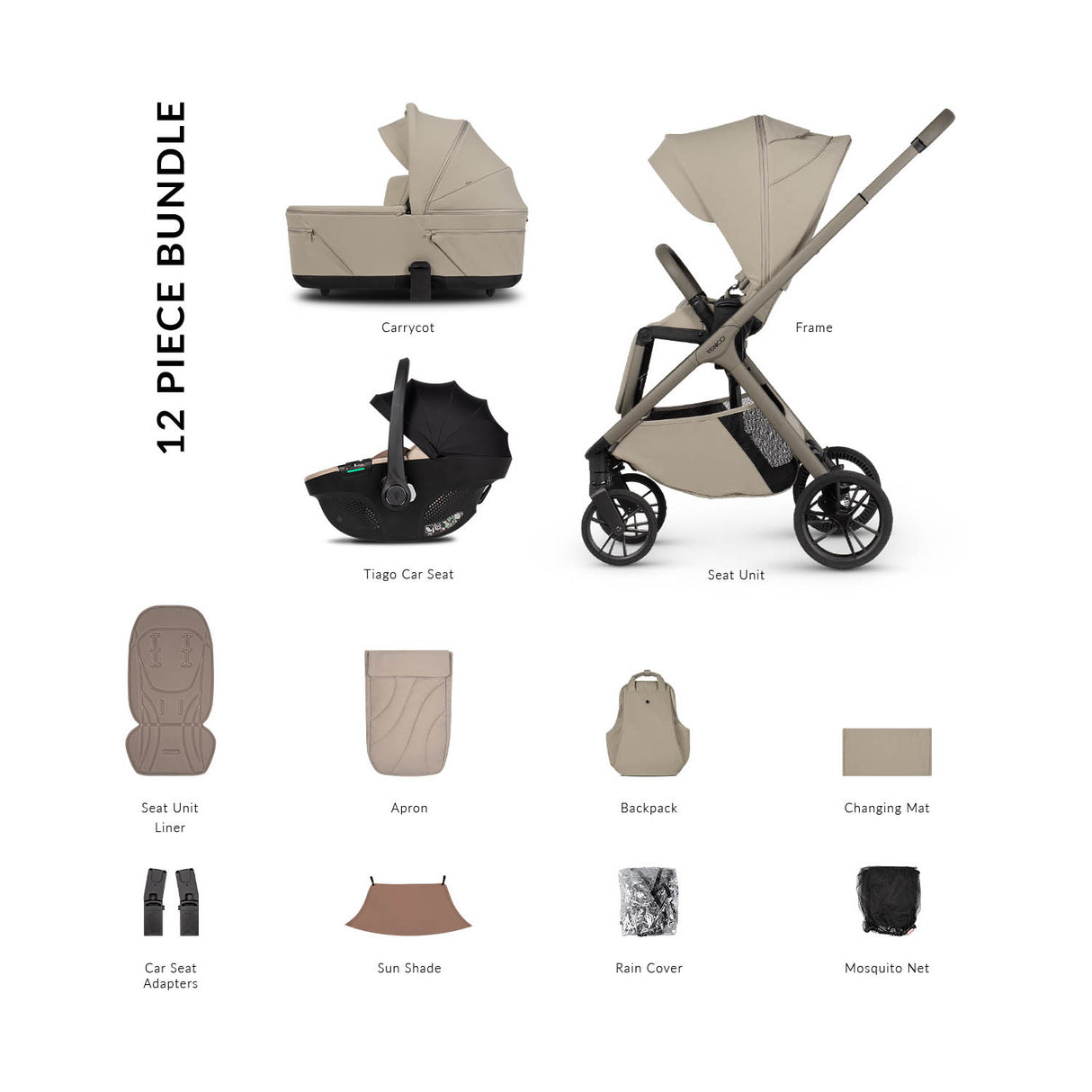 Venicci Tila 12 Piece Comfort 3in1 Tiago Bundle - Latte