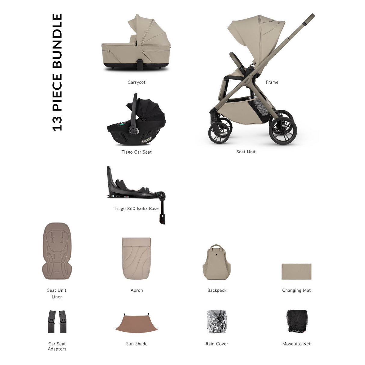 Venicci Tila 13 Piece Luxury 4in1 Tiago Bundle - Latte