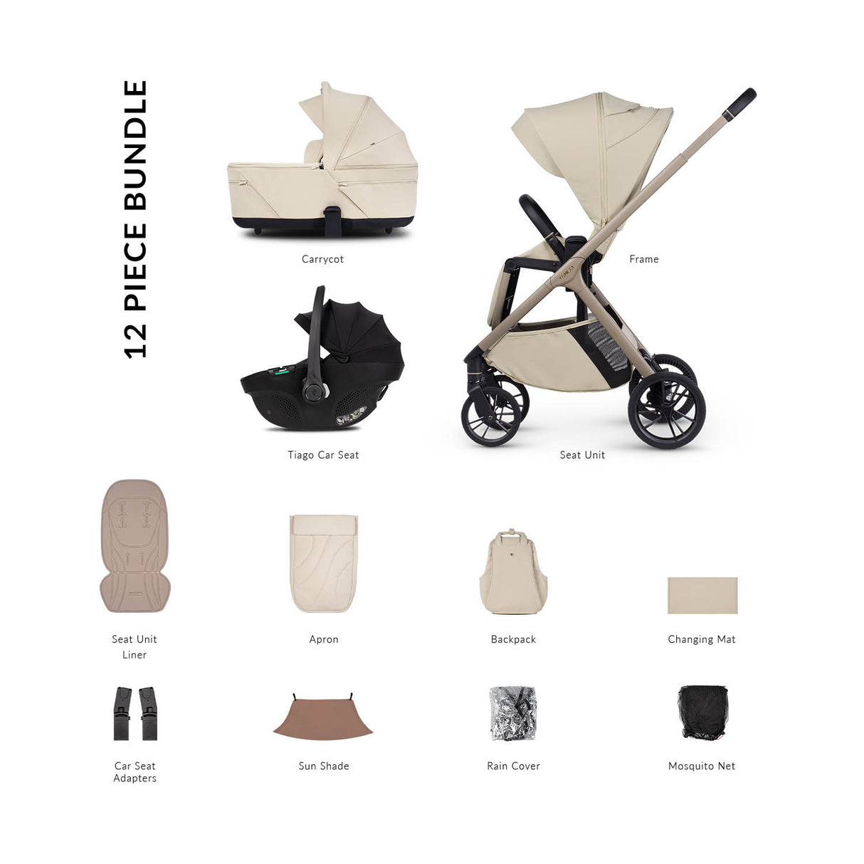 Venicci Tila 12 Piece Comfort 3in1 Tiago Bundle - Sabbia
