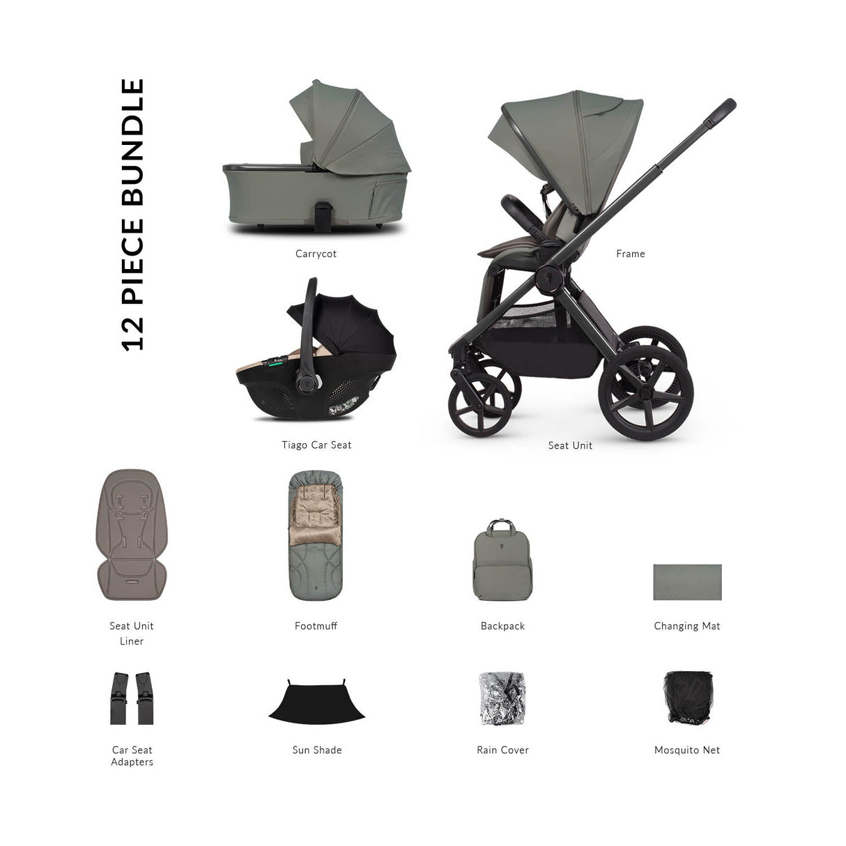 Venicci Upline 3 Comfort 3in1 Tiago 360 Car Seat Bundle - Aloe