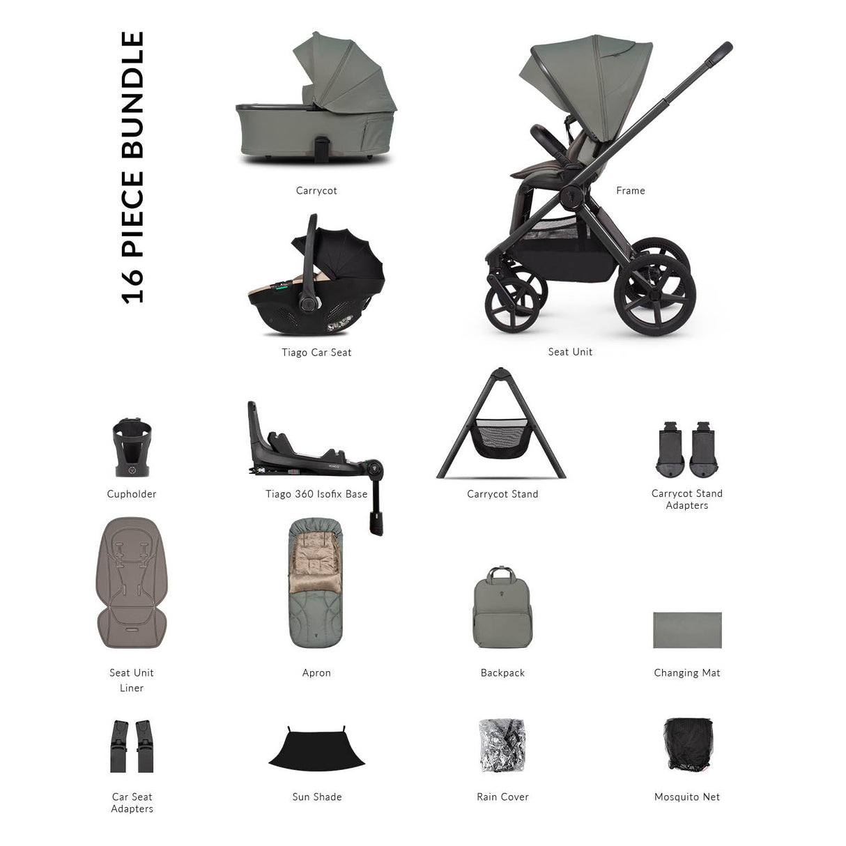 Venicci Upline 3 Ultimate 4in1 Plus Tiago Car Seat & 360 Base Bundle - Aloe