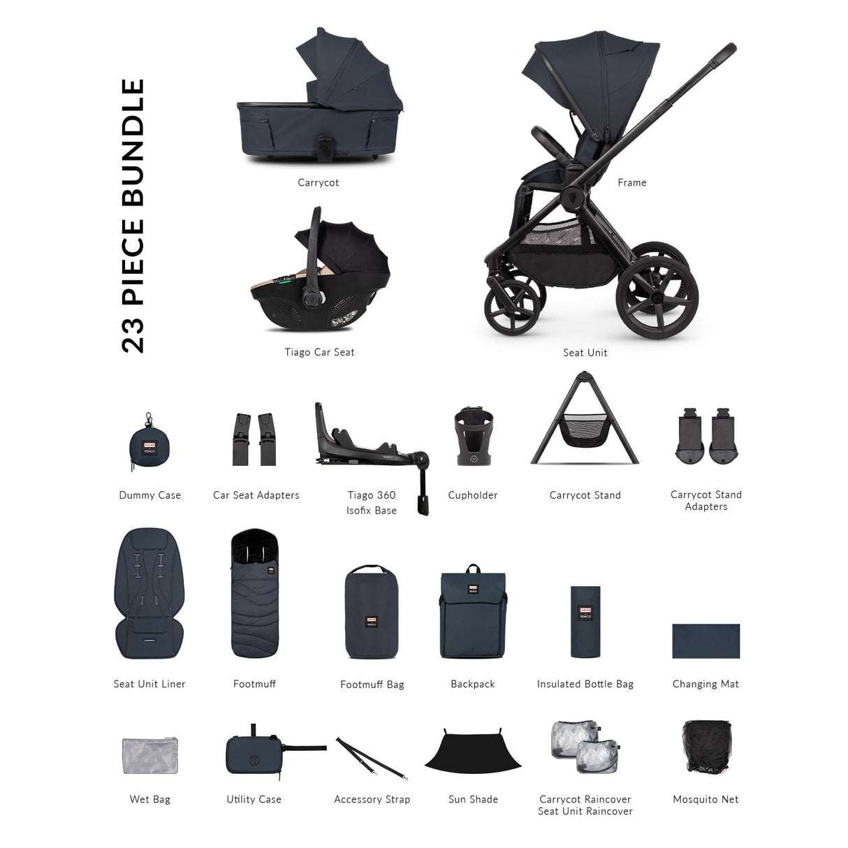 Venicci x Hunter Upline 3 Ultimate 4in1 Plus Tiago Car Seat & 360 Base Bundle - Navy