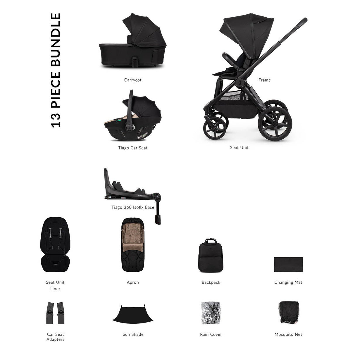 Venicci Upline 3 Luxury 4in1 Tiago Car Seat & 360 Base Bundle - Onyx