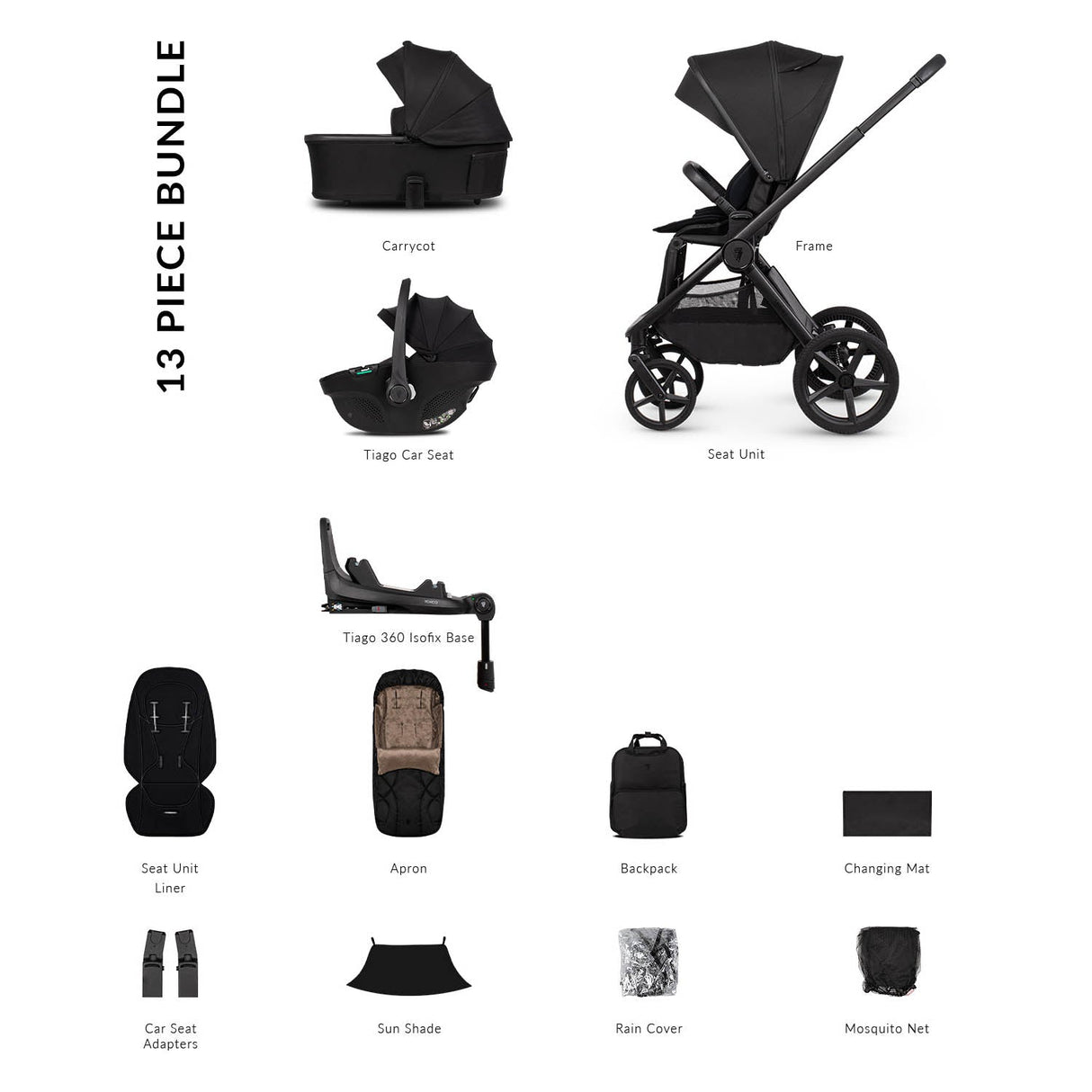 Venicci Upline 3 Luxury 4in1 Tiago Car Seat & 360 Base Bundle - Onyx