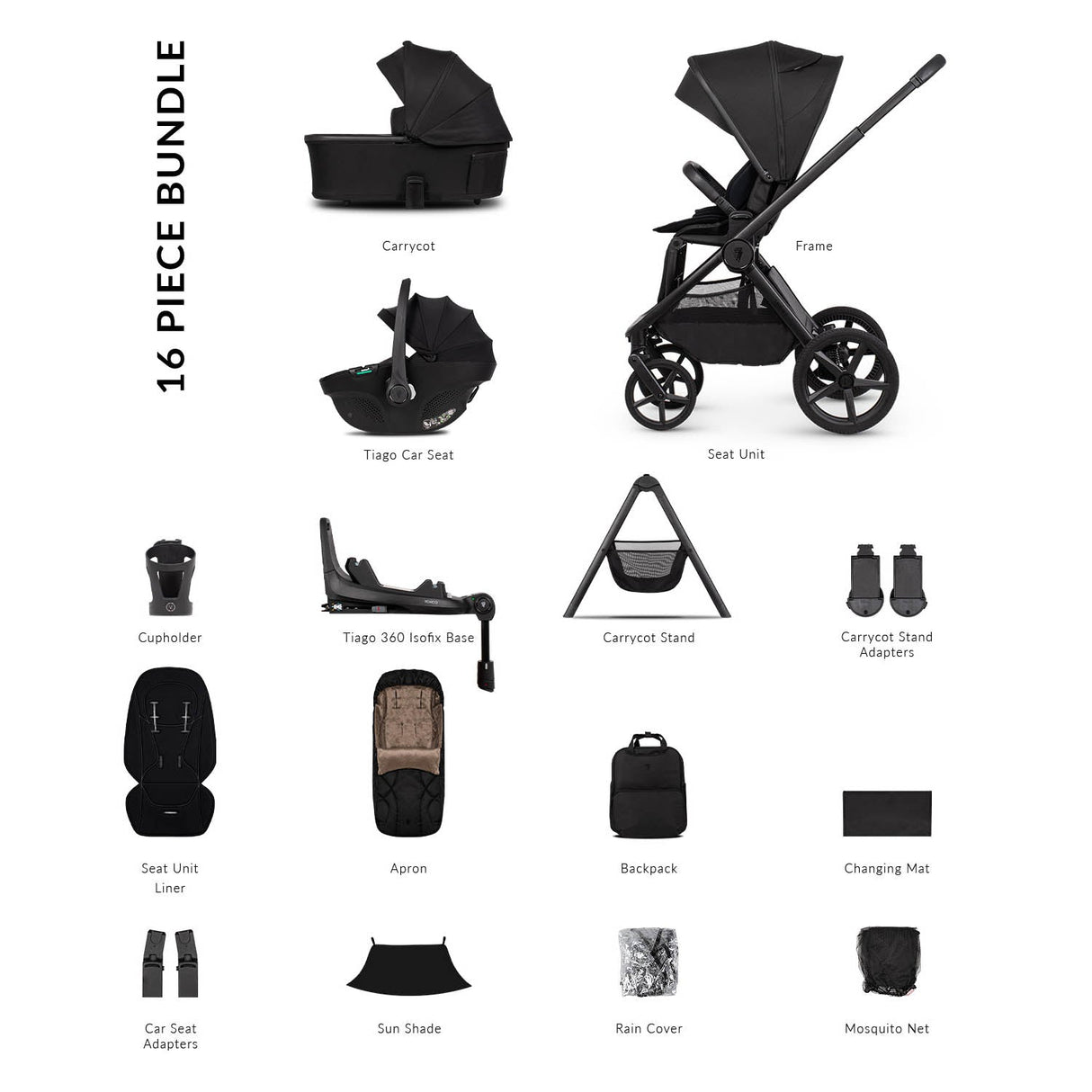 Venicci Upline 3 Ultimate 4in1 Plus Tiago Car Seat & 360 Base Bundle - Onyx