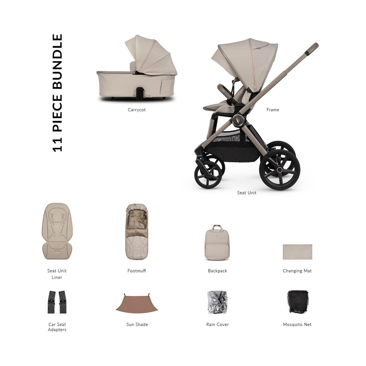 Venicci Upline 3 Essential 2in1 Accessory Bundle - Pebble