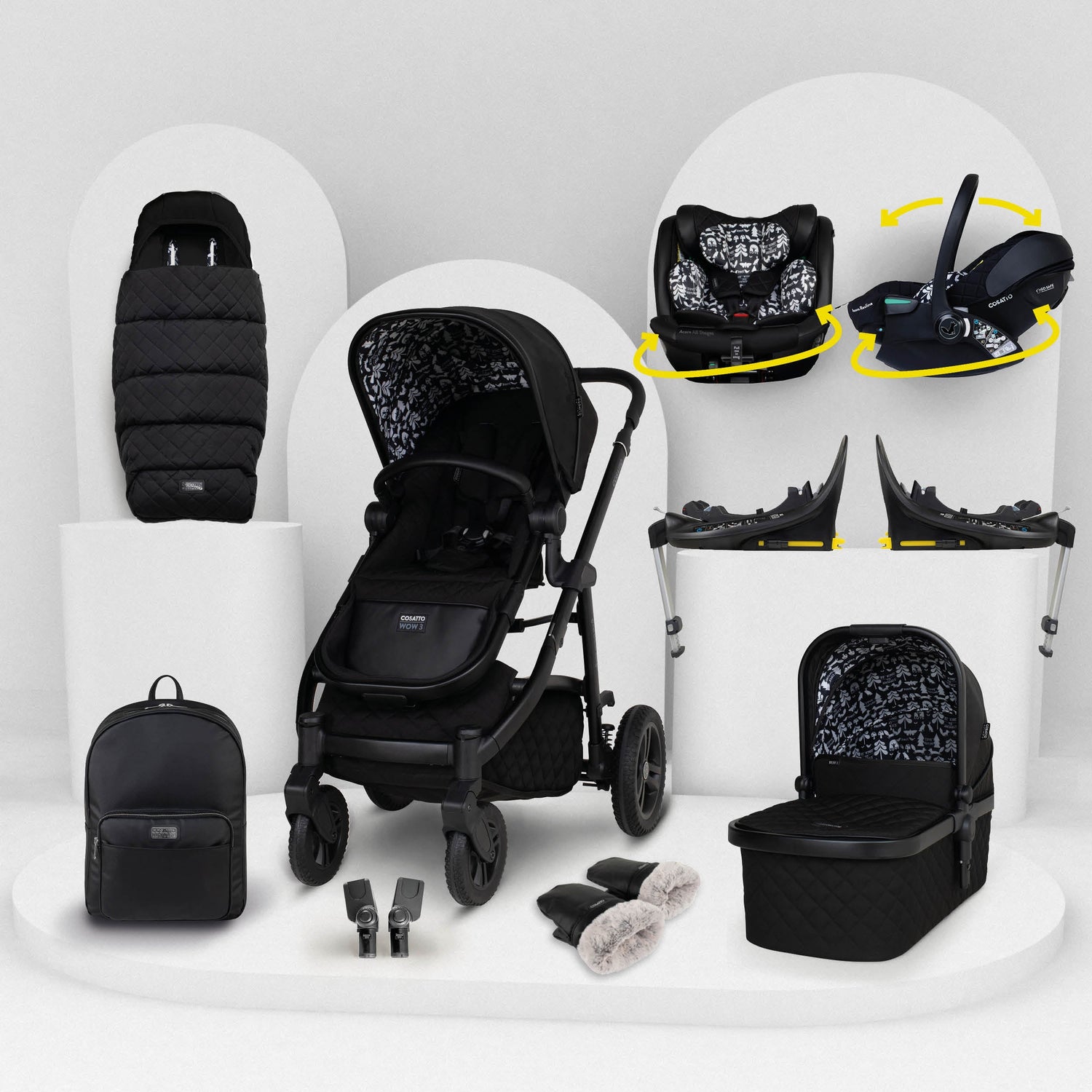 Cosatto Wow 3 All Stage Family Rotate & Recline 2 Base Bundle - Silhouette