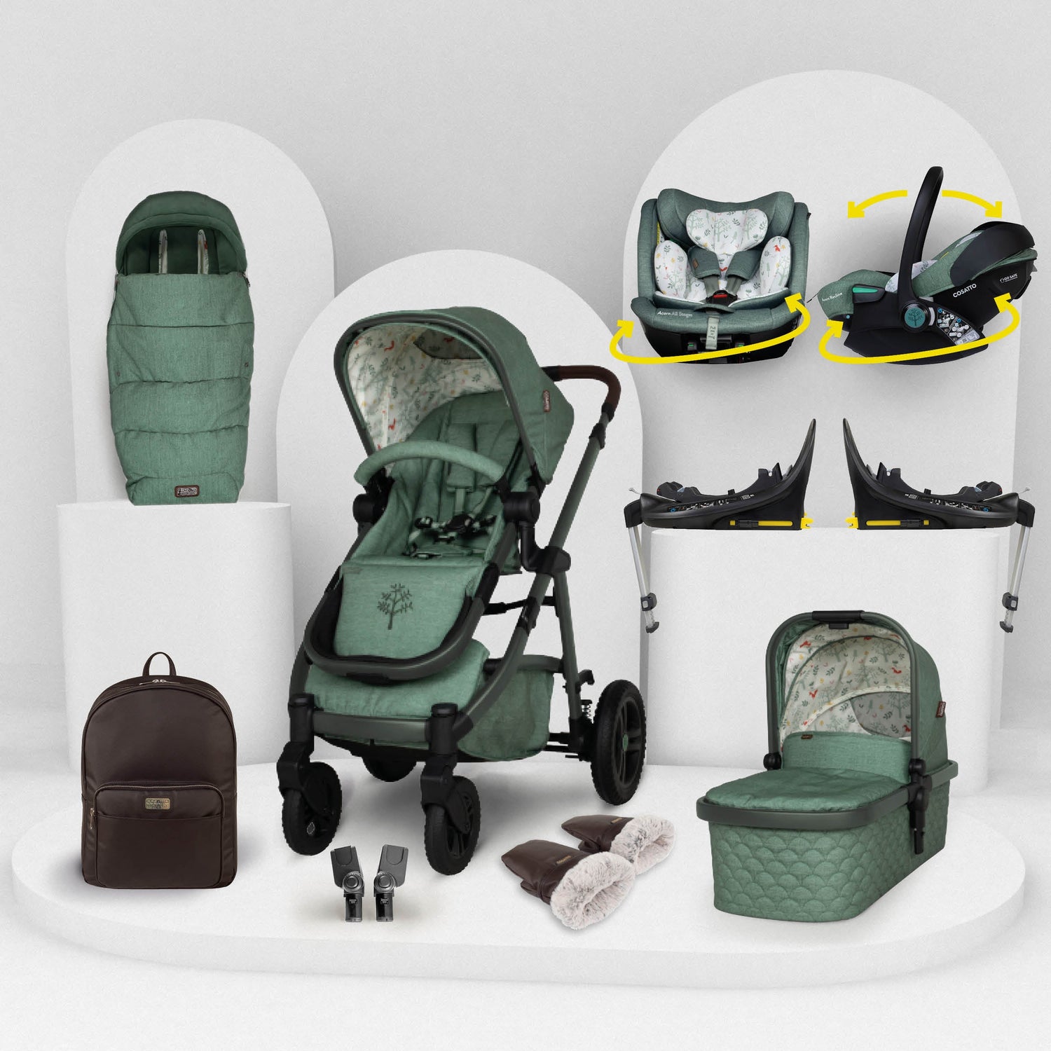 Cosatto Wow 3 All Stage Family Rotate & Recline 2 Base Bundle - Meadow