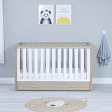 Babymore Luno Cot Bed With Drawer - Oak White