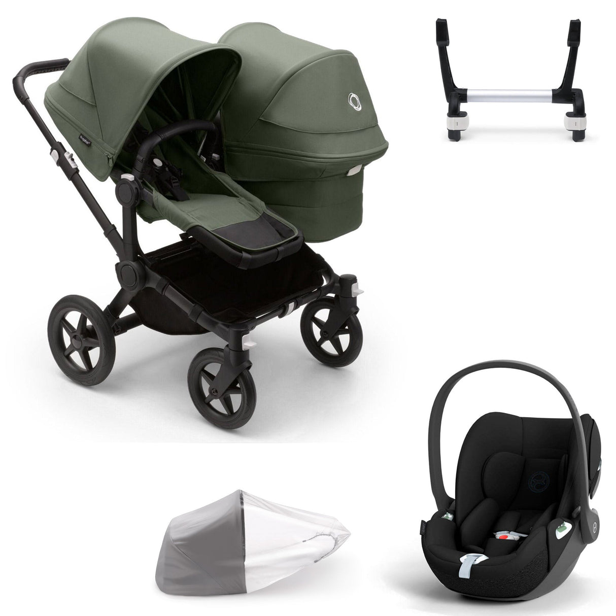 Bugaboo Donkey 5 Duo with Cybex Cloud T Travel System - Black/Forest Green 1