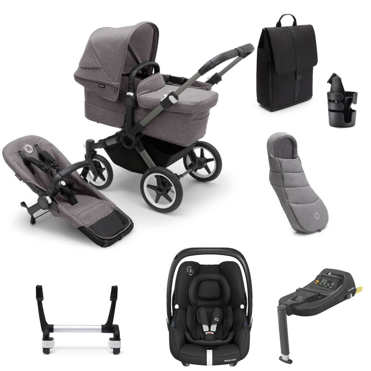 Bugaboo Donkey 5 Mono Ultimate Maxi-Cosi Cabriofix i-Size Travel System Bundle - Grey Melange 1