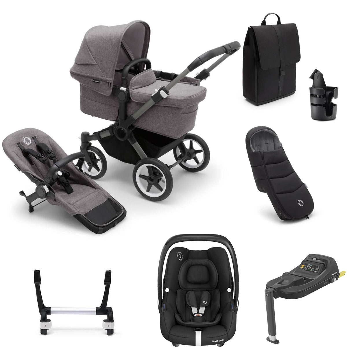 Bugaboo Donkey 5 Mono Ultimate Maxi-Cosi Cabriofix i-Size Travel System Bundle - Grey Melange