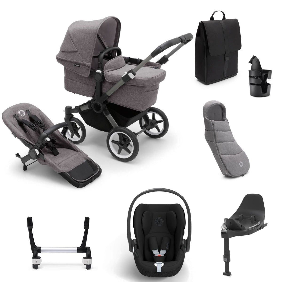 Bugaboo Donkey 5 Mono Ultimate Cybex Cloud T Travel System Bundle - Grey Melange 1