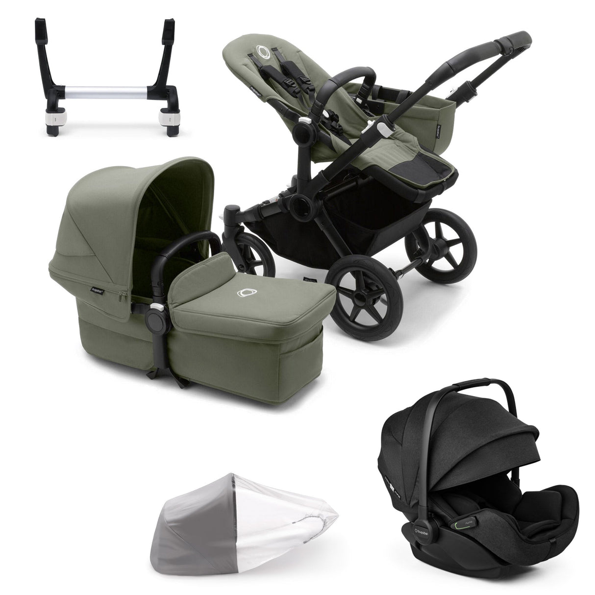Bugaboo Donkey 5 Mono with Otter 360 Travel System - Black/Forest Green 1