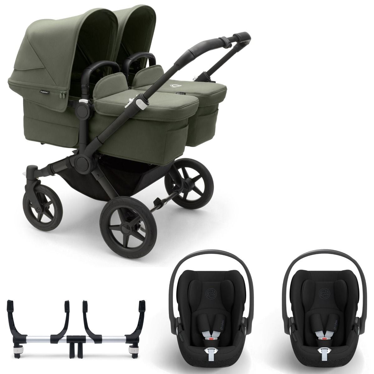 Bugaboo Donkey 5 Twin with Cybex Cloud T Travel System -  Black/Forest Green 1