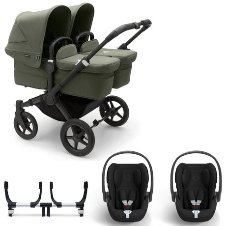 Bugaboo Donkey 5 Twin with Cybex Cloud T Travel System -  Black/Forest Green 1