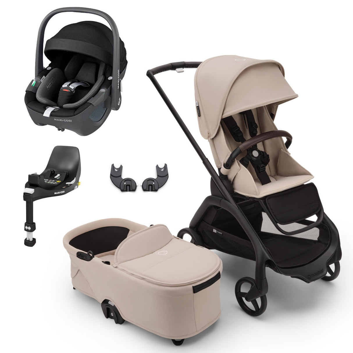 Bugaboo Dragonfly Travel System with Maxi-Cosi Pebble 360 + Rotating Isofix Base - Black/Desert Taupe 1