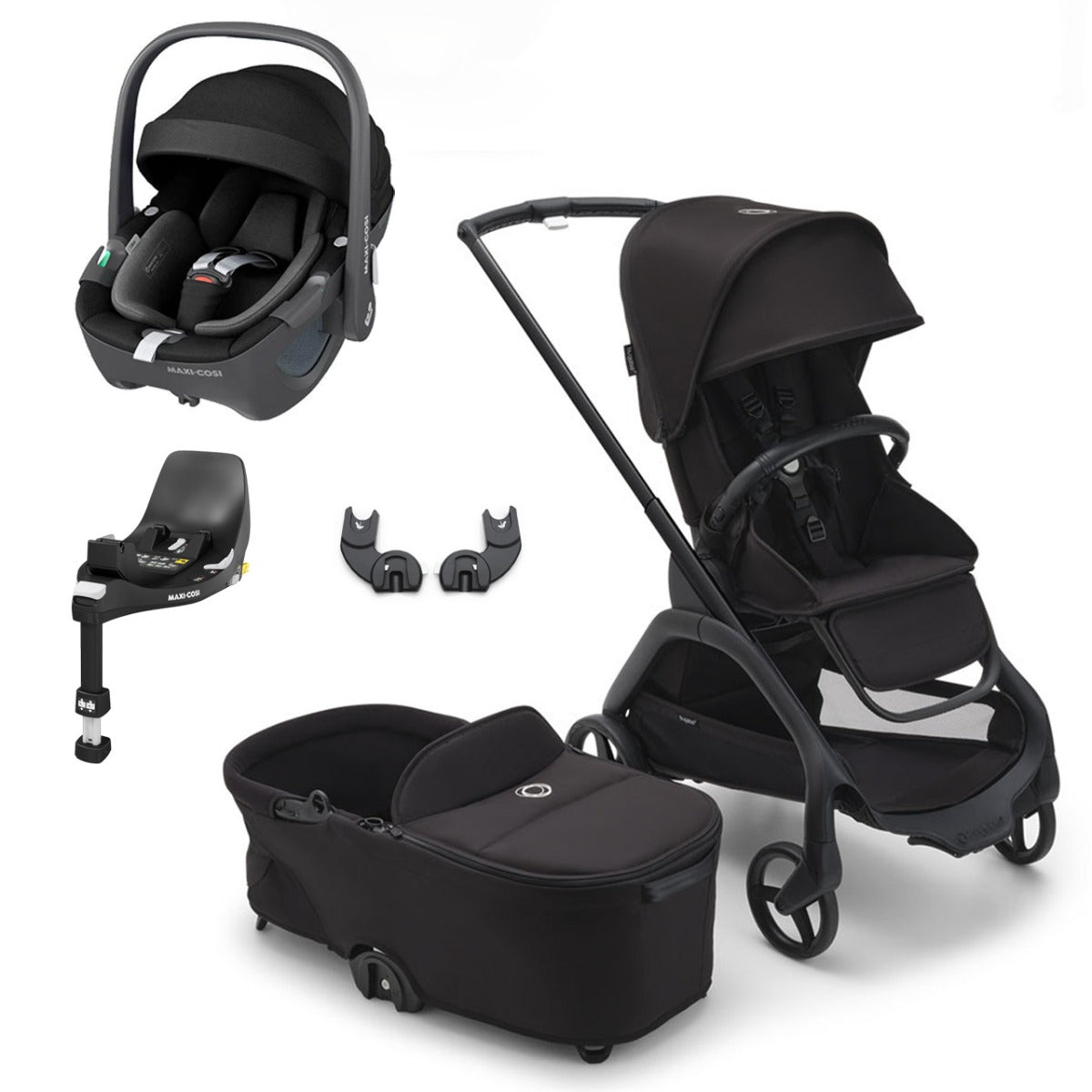 Bugaboo Dragonfly Travel System with Maxi-Cosi Pebble 360 + Rotating Isofix Base - Black/Midnight Black 1
