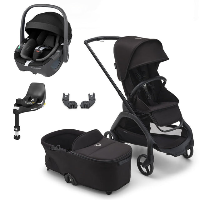 Bugaboo Dragonfly Travel System with Maxi-Cosi Pebble 360 + Rotating Isofix Base - Black/Midnight Black 1