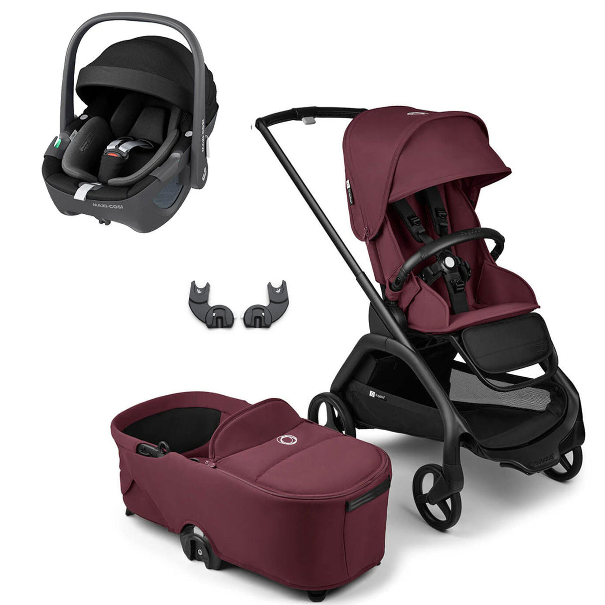 Bugaboo Dragonfly Travel System with Maxi-Cosi Pebble 360 - Black/Dark Cherry 1