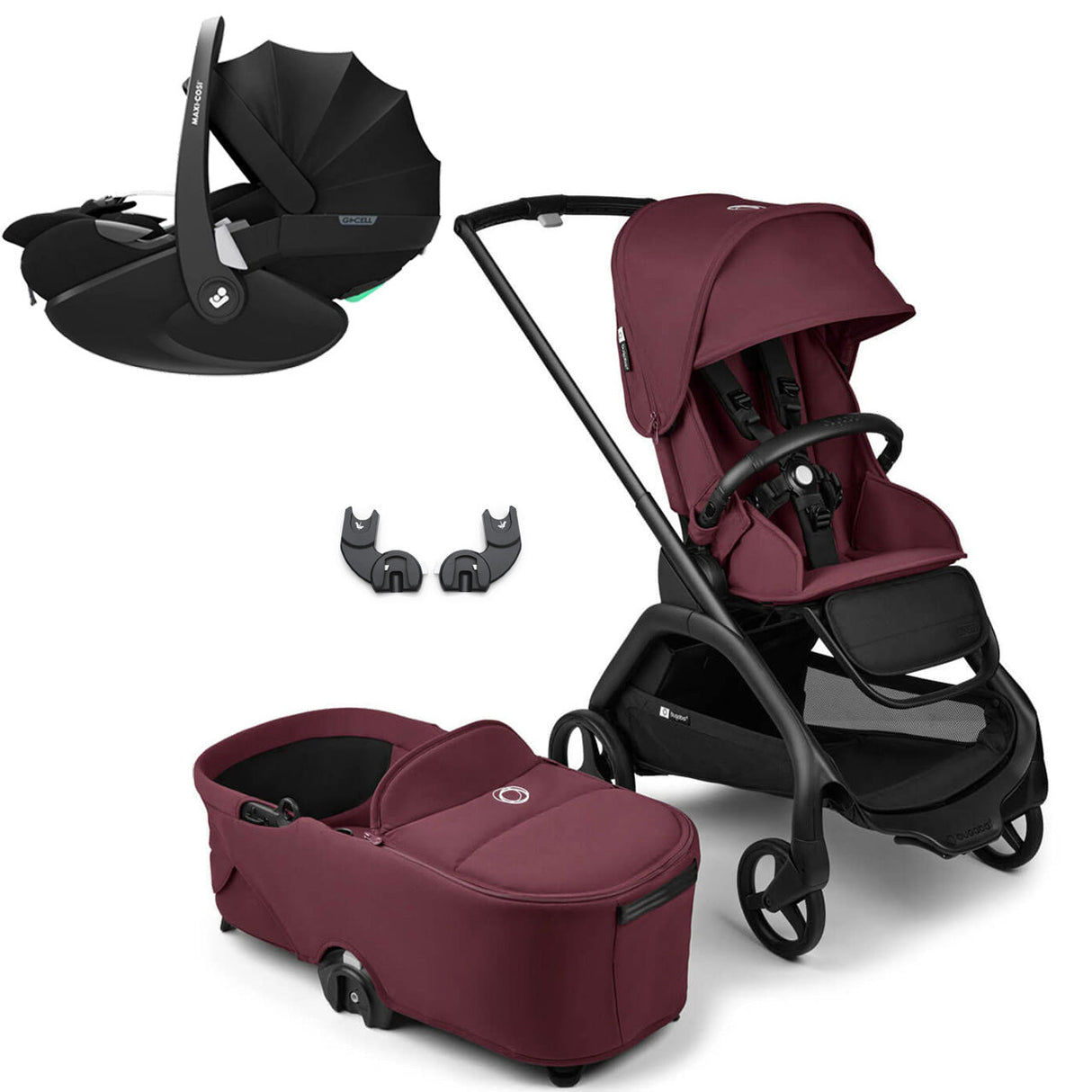 Bugaboo Dragonfly Travel System with Maxi-Cosi Pebble 360 Pro2 - Black/Dark Cherry 1
