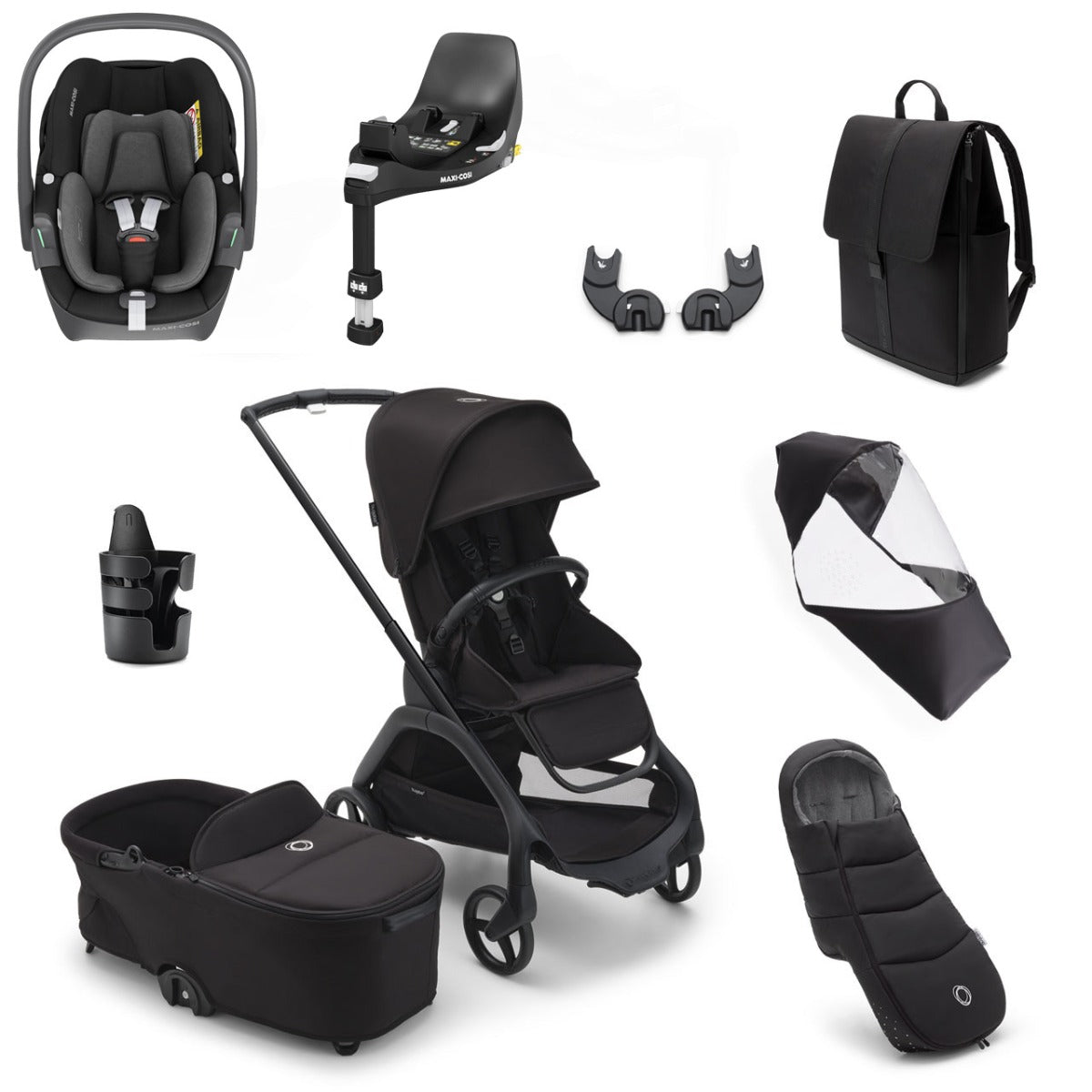 Bugaboo Dragonfly Ultimate Maxi-Cosi Pebble 360 Travel System Bundle - Black/Midnight Black 1
