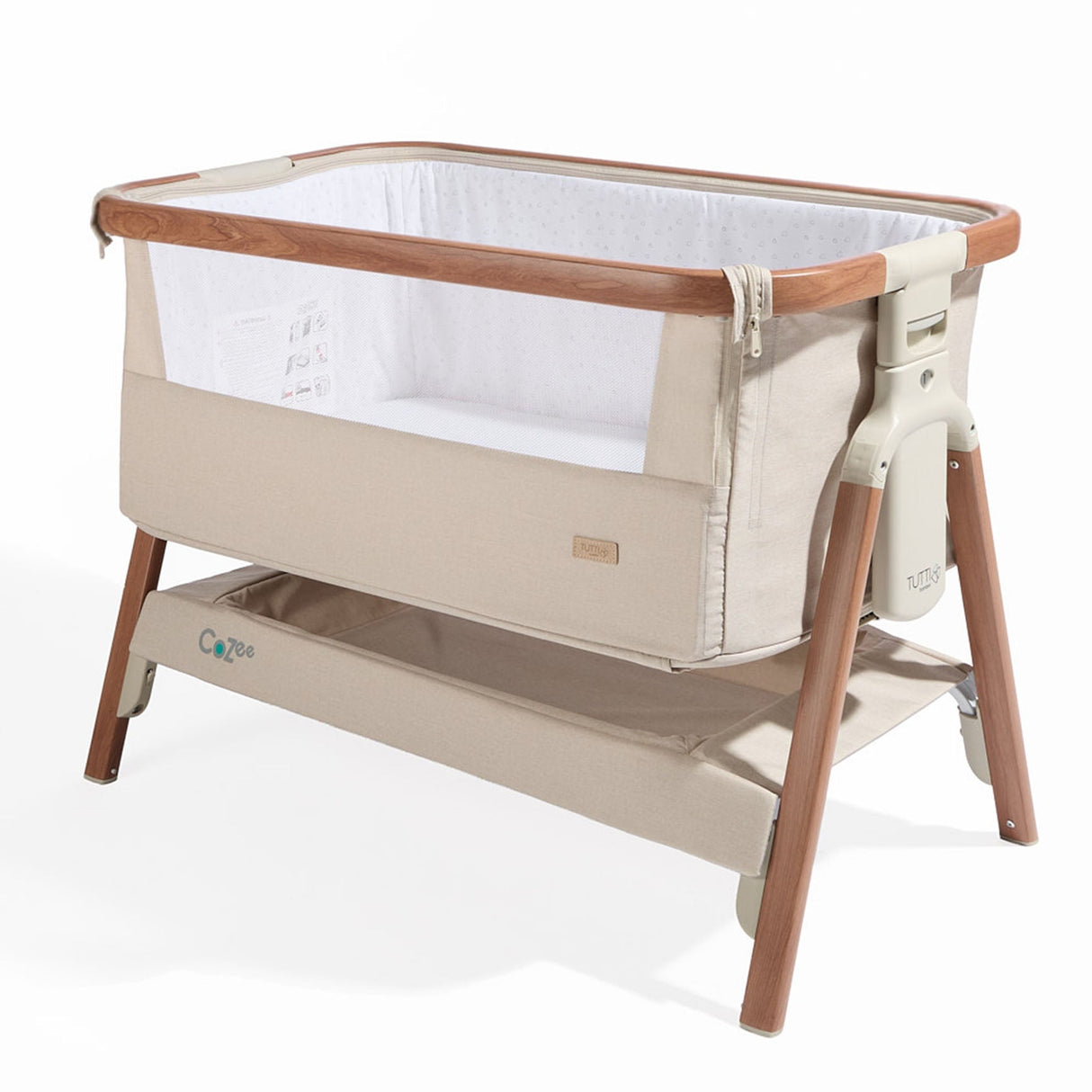 Tutti Bambini CoZee Bedside Crib - Scandinavian Walnut & Ecru