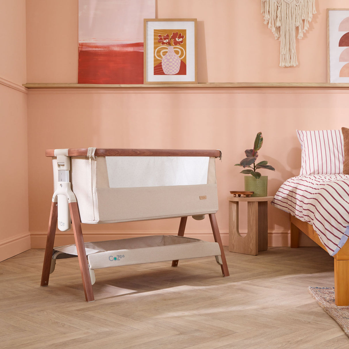 Tutti Bambini CoZee Bedside Crib - Scandinavian Walnut & Ecru