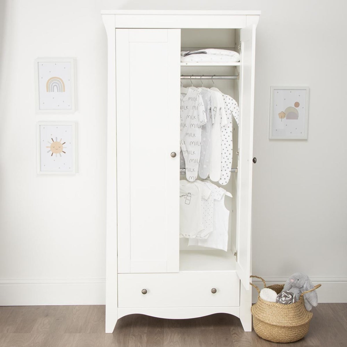 CuddleCo Clara 2 Door Double Wardrobe - White 3