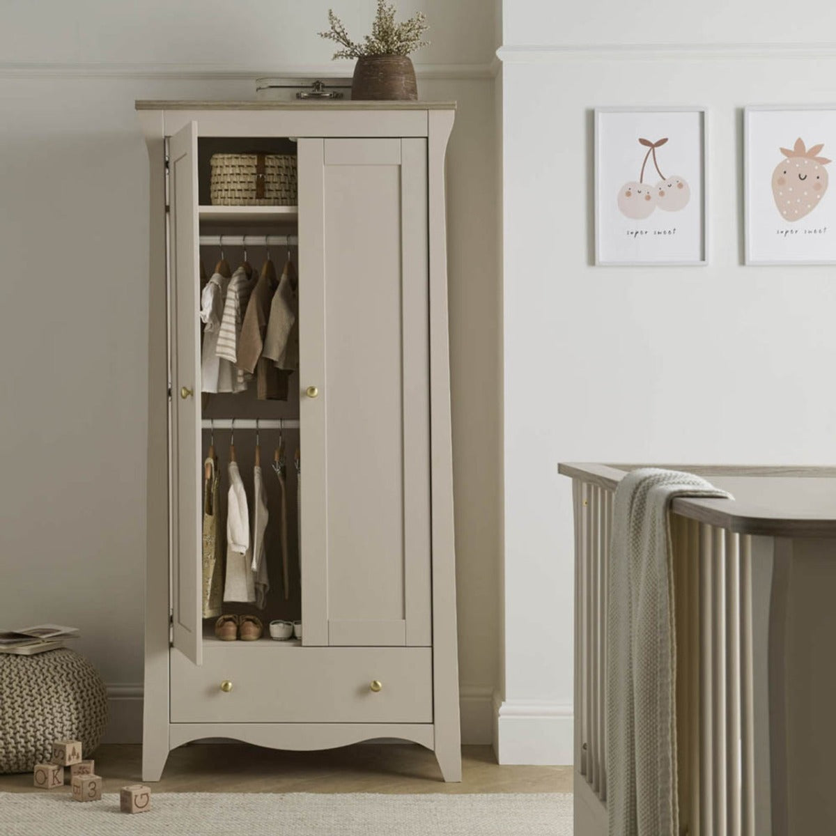 CuddleCo Clara 3 Piece Nursery Furniture Set (Cot Bed, Dresser & Wardrobe) - Cashmere and Ash 13