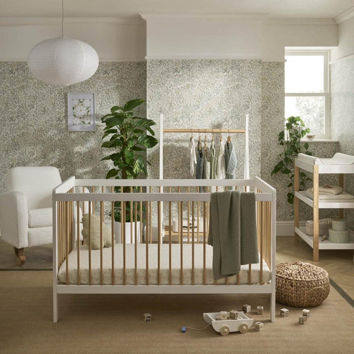 CuddleCo Nola 3 Piece Nursery Furniture Set - White and Natural 1