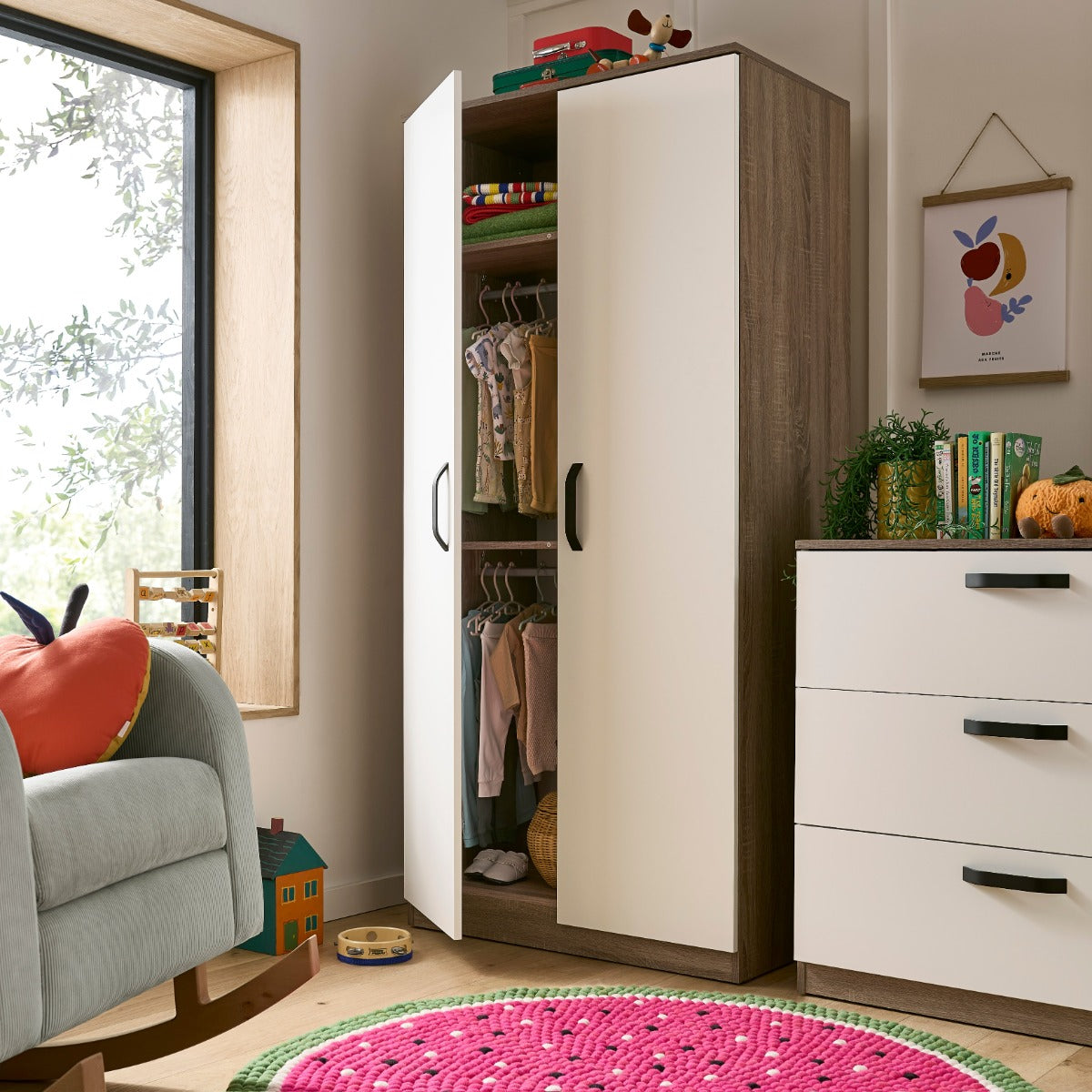 CuddleCo Enzo Nursery Wardrobe - Oak and White 2