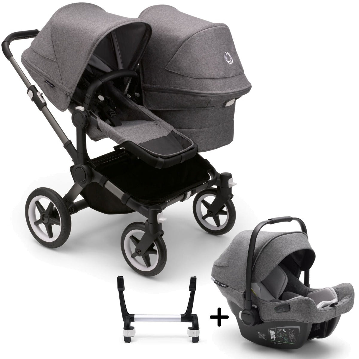 Bugaboo Donkey 5 Duo with Turtle Air Travel System - Graphite/Grey Melange 1