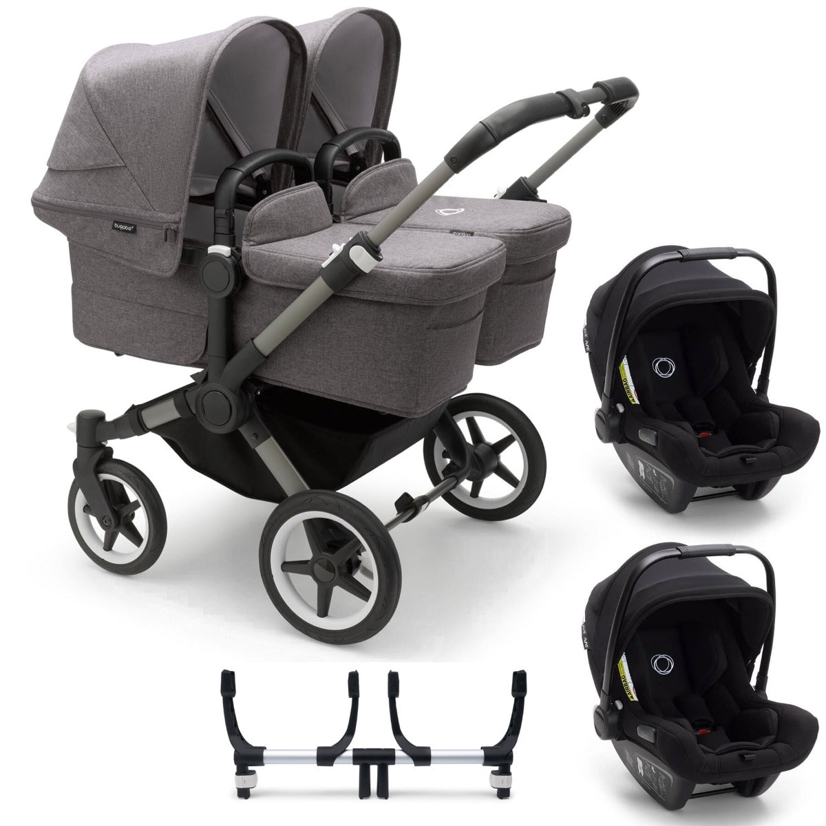 Bugaboo Donkey 5 Twin with Turtle Air Travel System - Graphite/Grey Melange 1