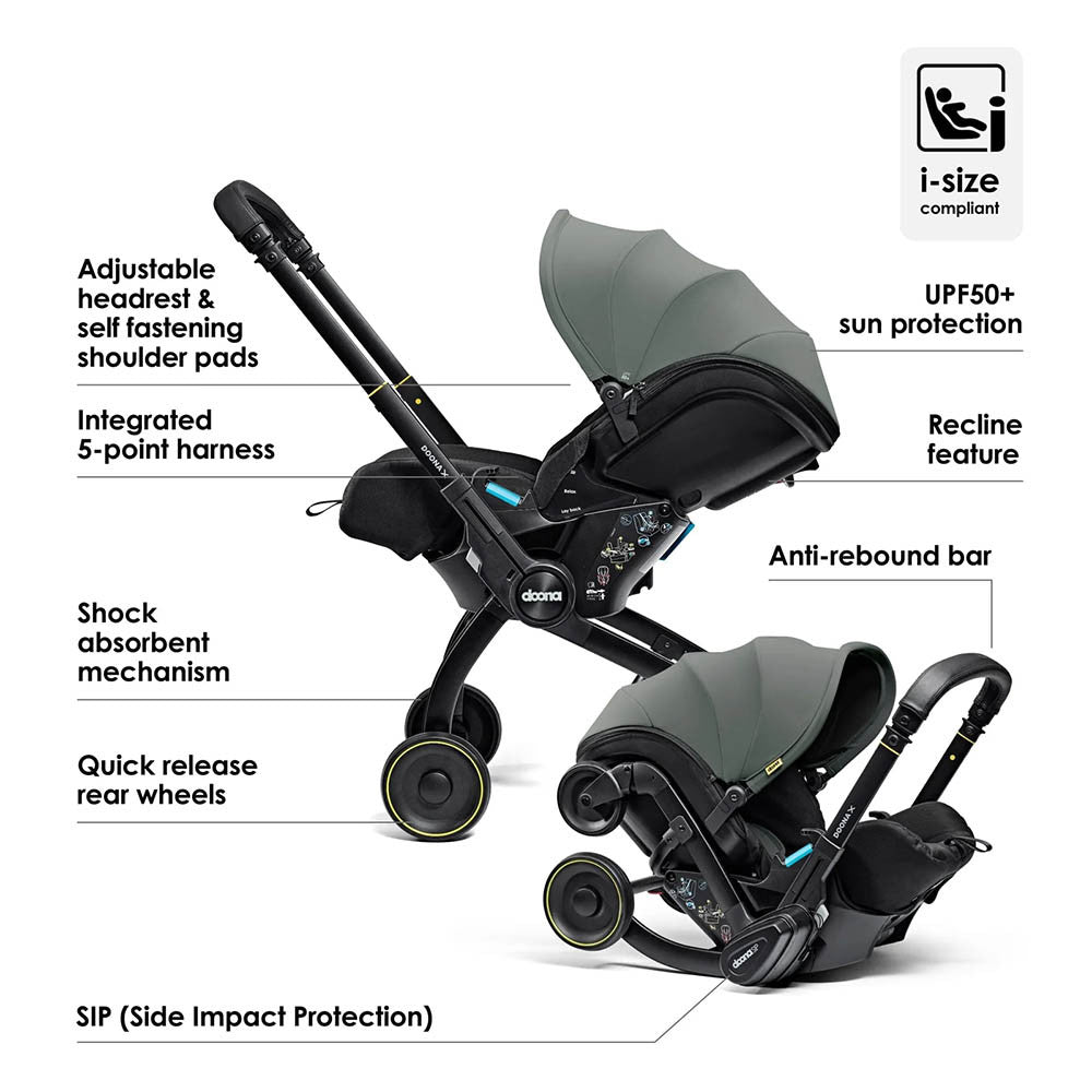 Doona X Infant Car Seat Stroller + IsoFix Base - Slate Green