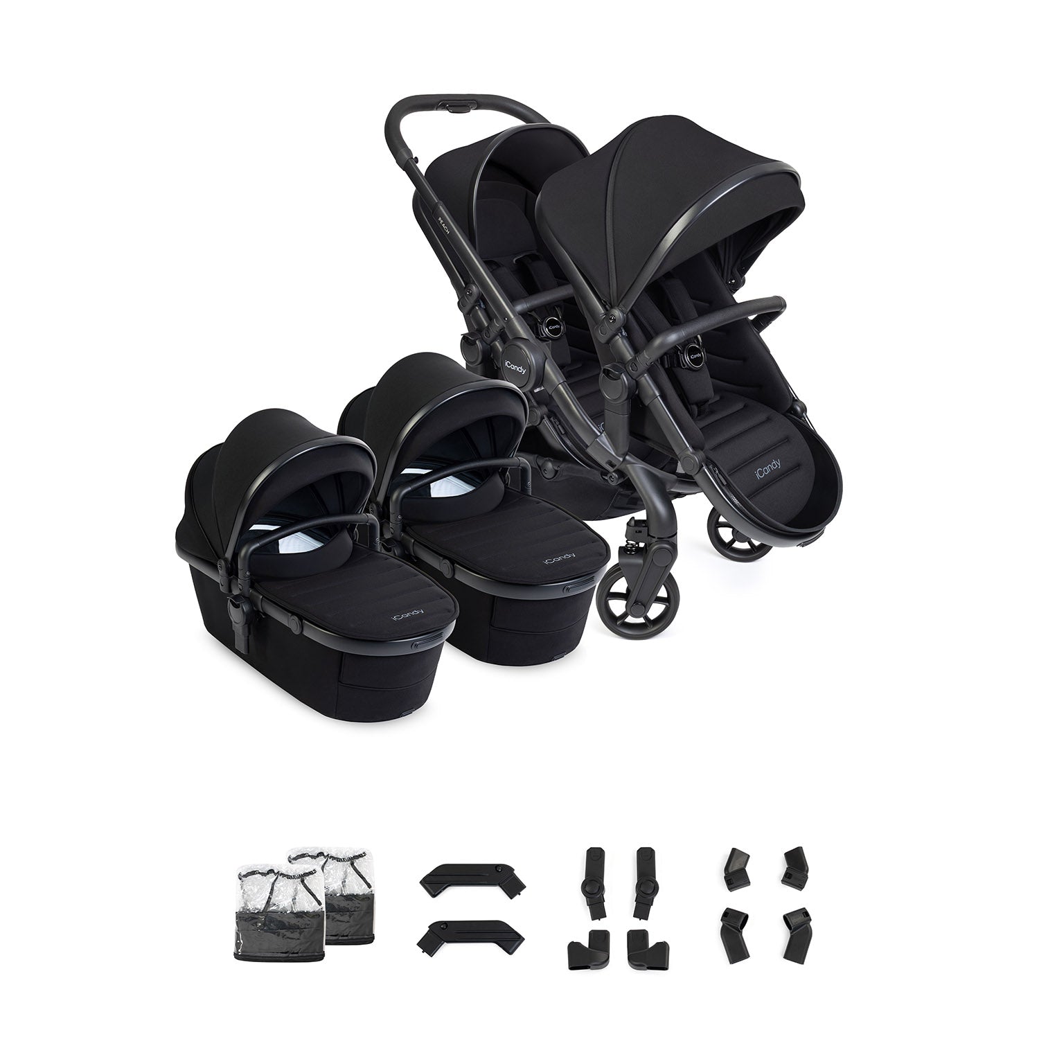 High Adapter Carrycot iCandy Peach 8 Twin Pushchair & Carrycot Combo - Black | Simply Baby