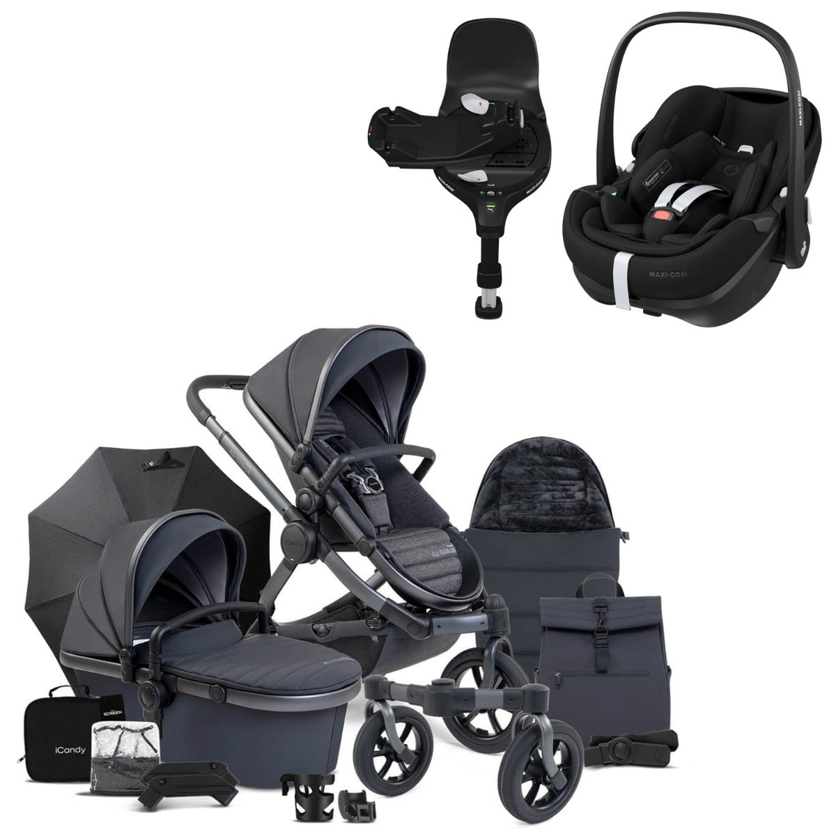 iCandy Peach 7 All-Terrain Complete Travel System with Maxi-Cosi Pebble 360 Pro2 & Base - Nimbus/Storm 1