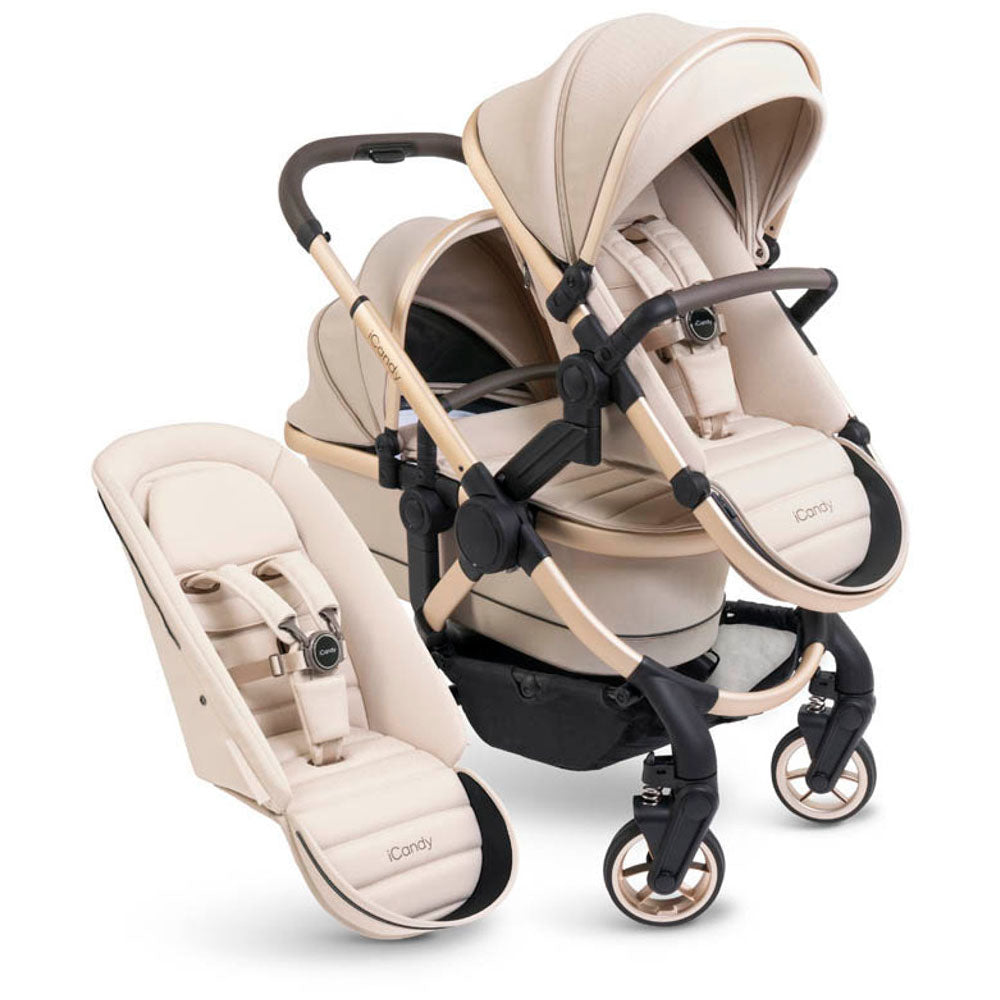 iCandy Peach 7 Double Travel System Bundle with Maxi-Cosi Pebble 360 Pro2 iSize Car Seat & Base - Biscotti 12