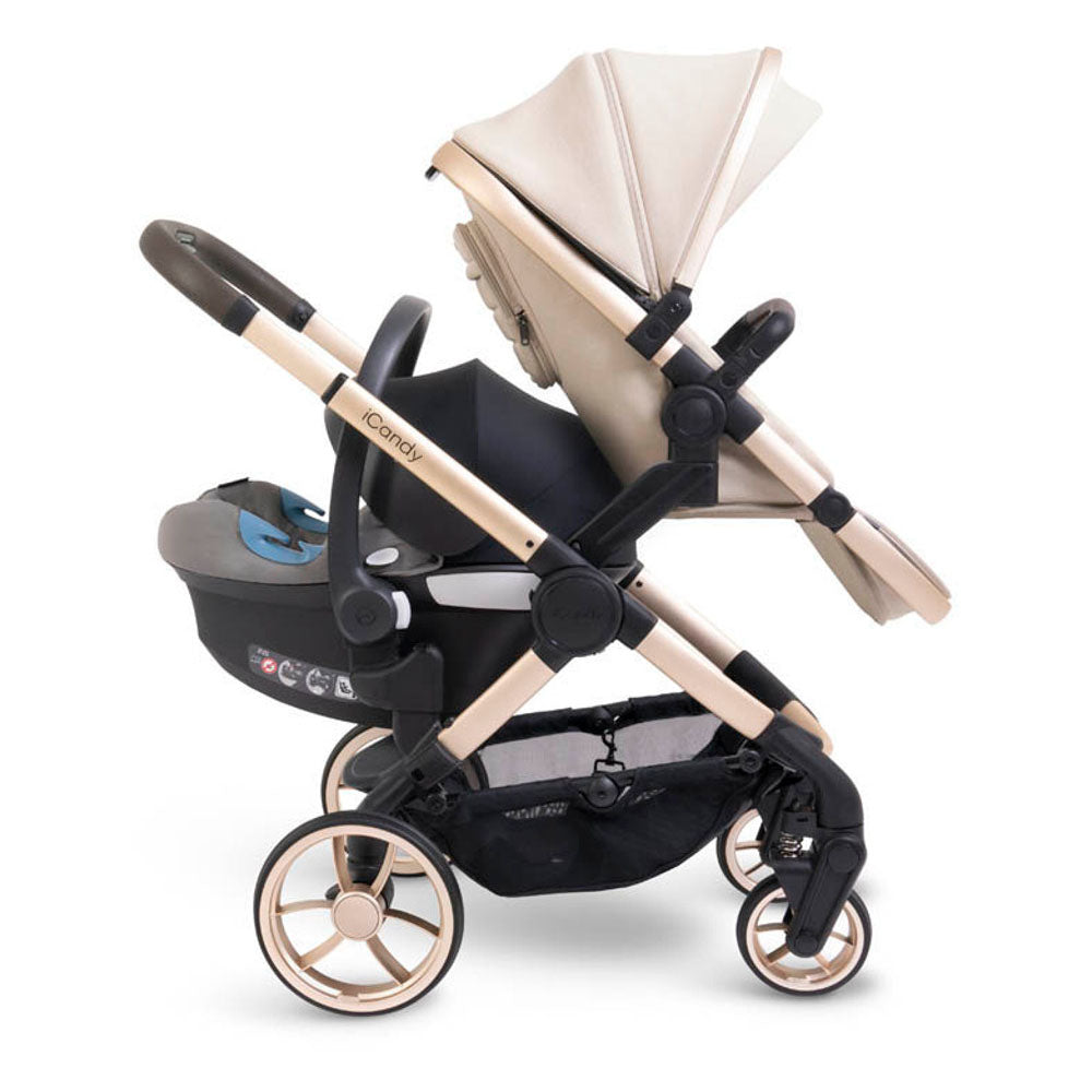 iCandy Peach 7 Double Travel System Bundle with Maxi-Cosi Pebble 360 Pro2 iSize Car Seat & Base - Biscotti 2