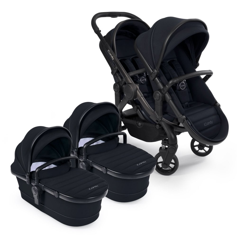iCandy Peach 7 Twin Pushchair Travel System Bundle with Cocoon iSize Car Seat & Base - Black Edition 2