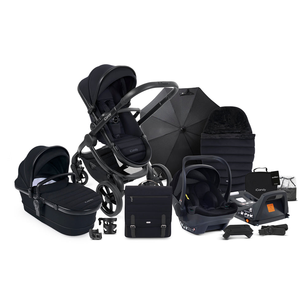 iCandy Peach 7 Travel System Bundle with Cocoon i-Size Car Seat & Base - Black Edition 1