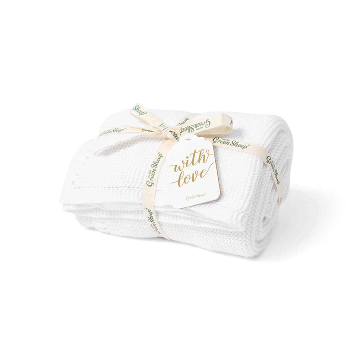Little Green Sheep Organic Knitted Cellular Baby Blanket White