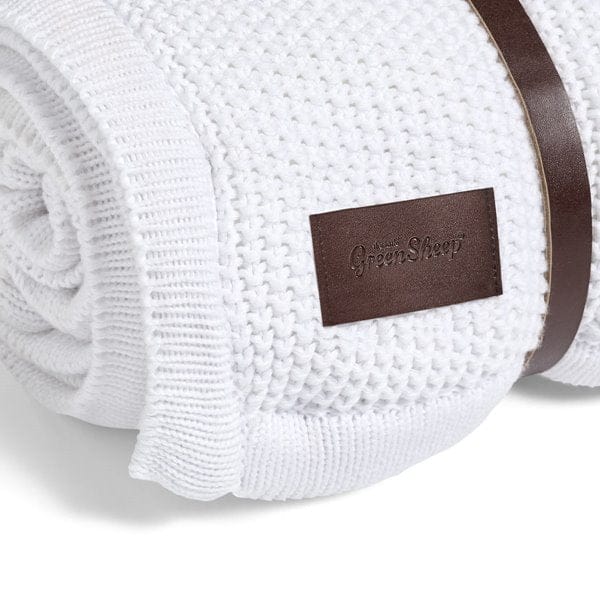 Little Green Sheep Organic Knitted Fleece Baby Blanket White