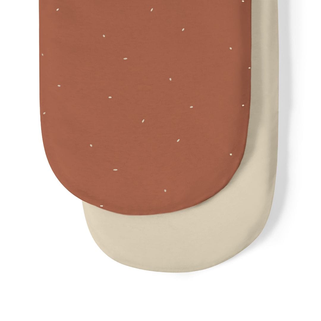 Little Green Sheep Organic Moses Basket Fitted Sheets in Terracotta with Linen Rice