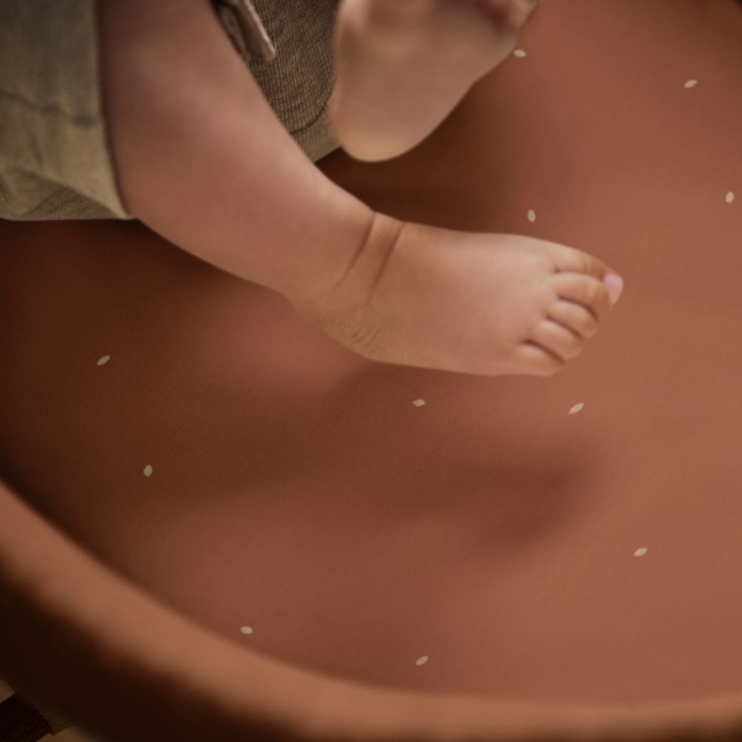 Little Green Sheep Organic Moses Basket Fitted Sheets in Terracotta with Linen Rice