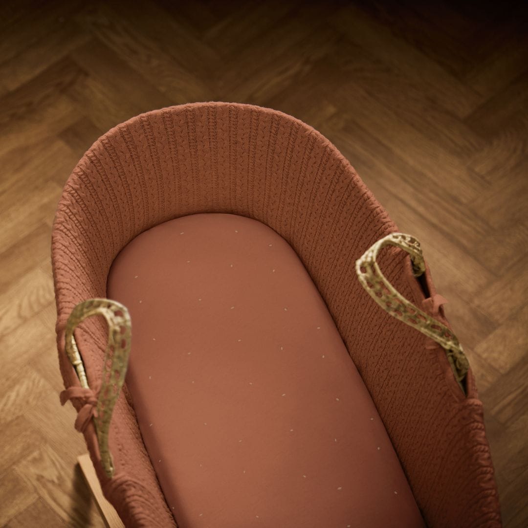 Little Green Sheep Organic Moses Basket Fitted Sheets in Terracotta with Linen Rice