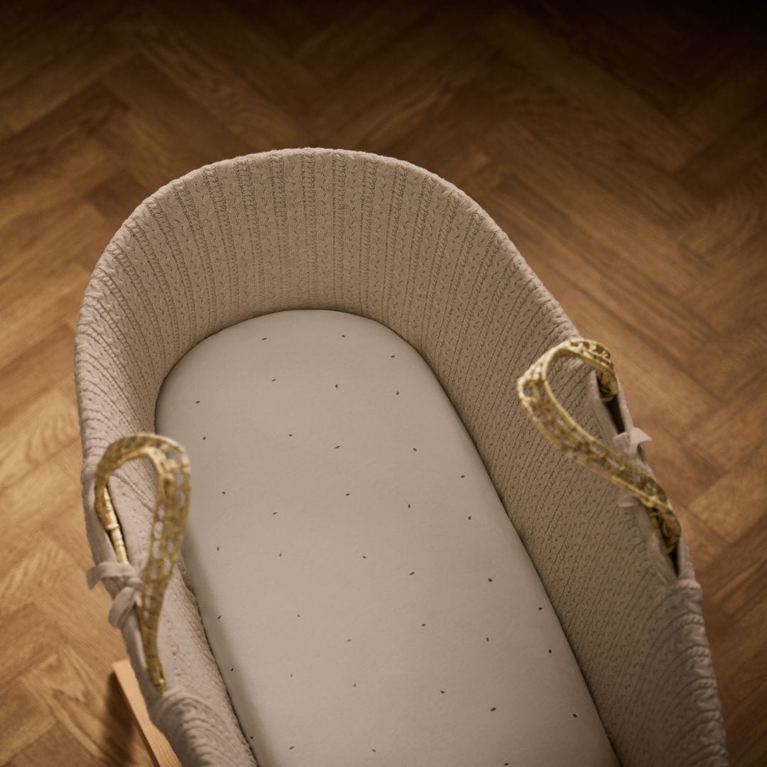 Little Green Sheep Organic Moses Basket Fitted Sheets in Truffle with Cocoa Rice
