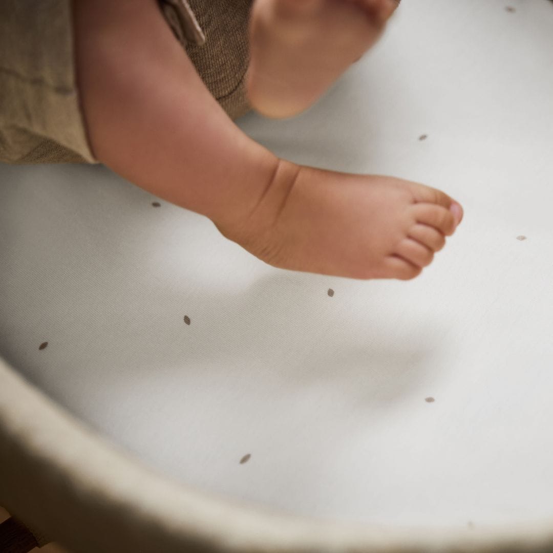 Little Green Sheep Organic Moses Basket Fitted Sheets in White with Truffle Rice