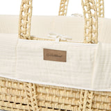 Little Green Sheep Cotton Muslin Moses Basket, Mattress & Walnut Foldable Stand Ecru