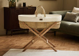 Little Green Sheep Cotton Muslin Moses Basket, Mattress & Natural Foldable Stand Ecru